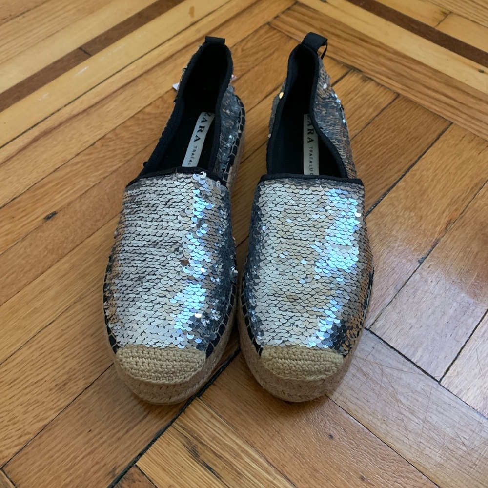 Silver sequins Zara espadrille